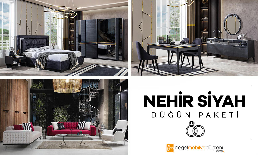 Nehir Siyah Düğün Paketi İnegöl Mobilya 2020 Düğün Paketi Modelleri