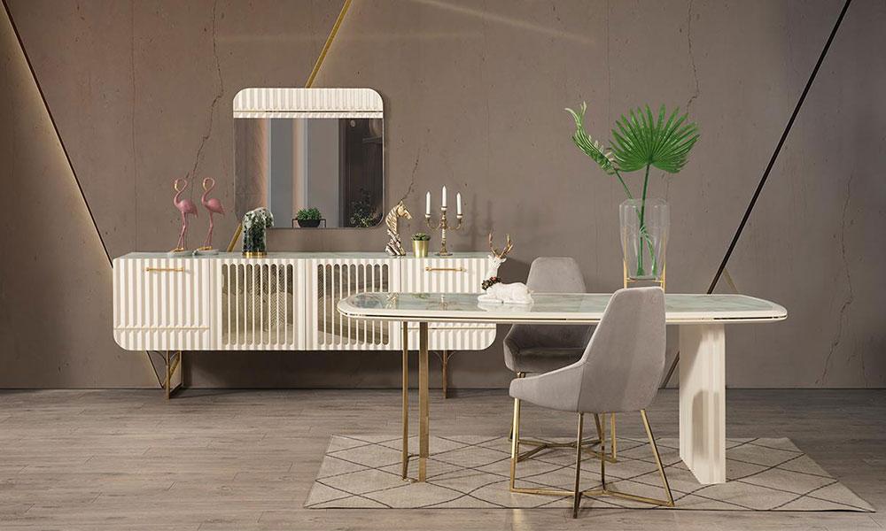 Asel Beyaz Artdeco Yemek Odası İnegöl Mobilya Modelleri