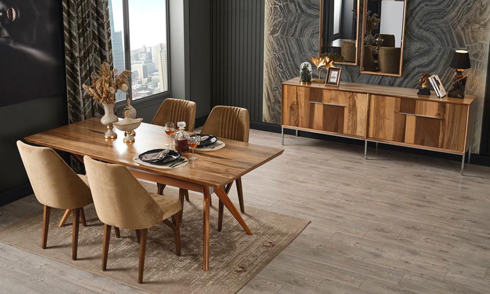 Oslo Ceviz Yemek Odası İnegöl Mobilya Modelleri ve Fiyatları